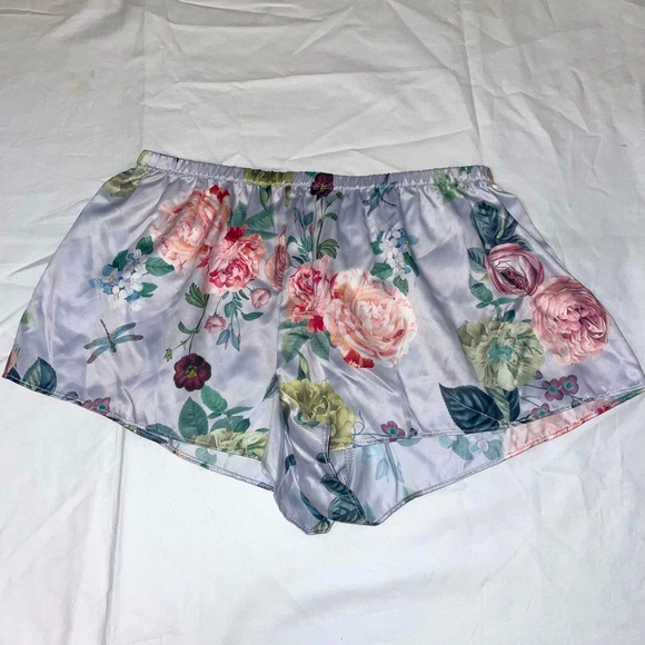 4 piece light blue floral satin set top/shorts/dress/robe - Picture 9 of 9